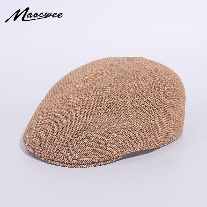 

Berets Summer Female Solid Adult Casual Paper Cap Black White Khaki Unisex Beach Fashion Hat Women Men Breathable Mesh Caps