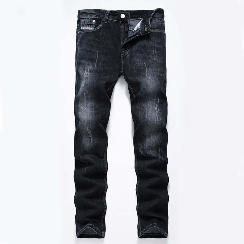 

Men Casual Jeans Denim Pants Distressed Bleached Straight Fashionable Regular Trousers, T-707