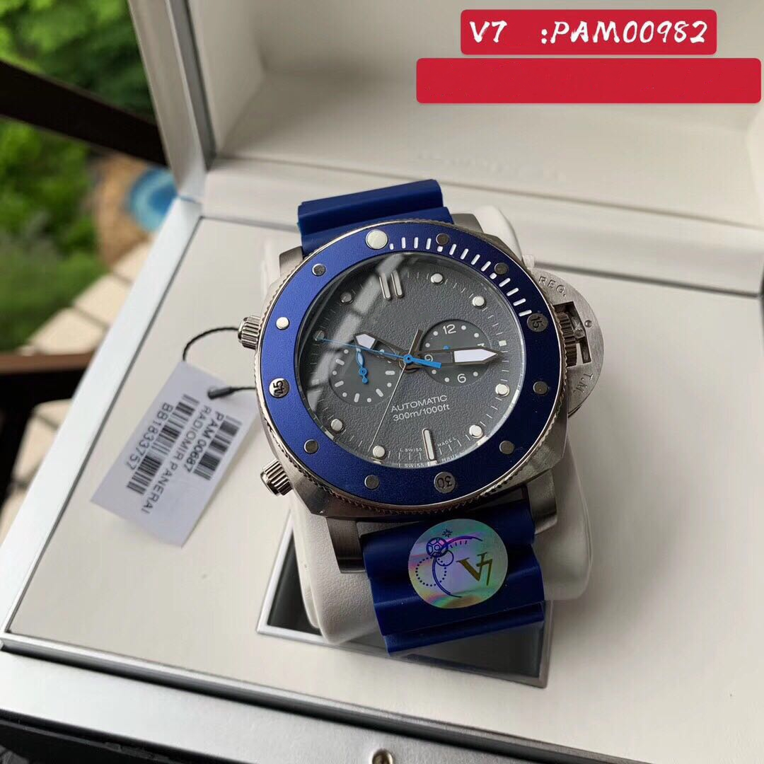 

Super Watches 011 V7 PAM982 Montre DE Luxe 47mm 316L metal case rotary blue ceramic watch ring rubber band smart watch