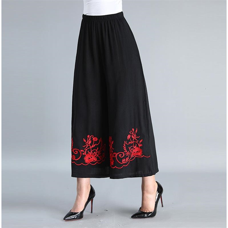 

Straight Elegant Pants Vintage Street High Waist Pants Women Embroidery Trousers Plus Size 4XL Maxi Chic Loose Wide Leg, 04