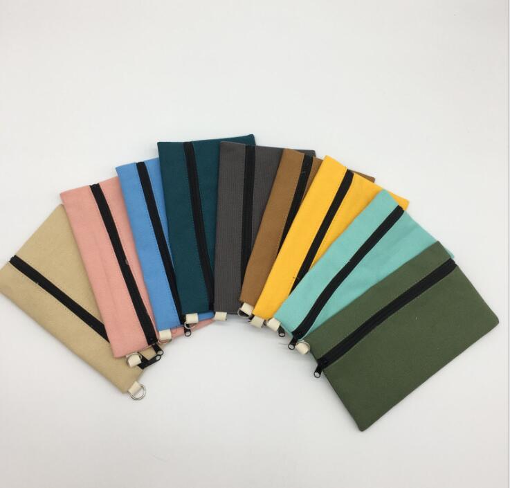 

10pcs new Mix color canvas blank plain zipper Pencil pen bags without lining stationery cases Coin Purses