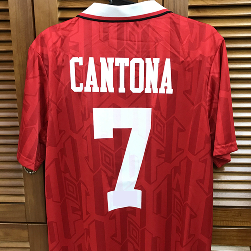 

MU 92/94 vintage classic Home Shirt Jersey Beckham Cantona Hughes Giggs Football Custom Name Number Patches Sponsor, 7 cantona