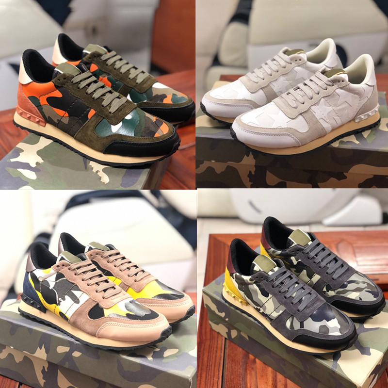 

New Famous Brand Rivets Camouflage Casual Shoes For fashion Men and Women Unisex Genuine Leather Sneakers Lovers Designer Shoes Size 35-46, Yellow