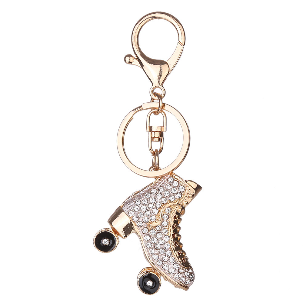 

1 Piece Creative Simulation Diamond Inline Skates Key Chain Ring for Skating Accessories Stainless Steel Gift Women Girls, Champagne