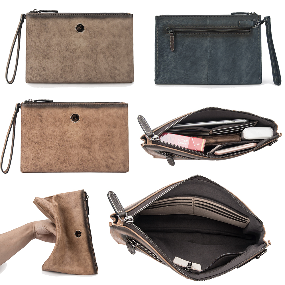 

Men Original Cow Leather Casual Long Clutch Wallets Phone Pouches Banknote Pockets Card Wallet Zipper Purses Soft Business Handbag Gifts, 3 colors for choice