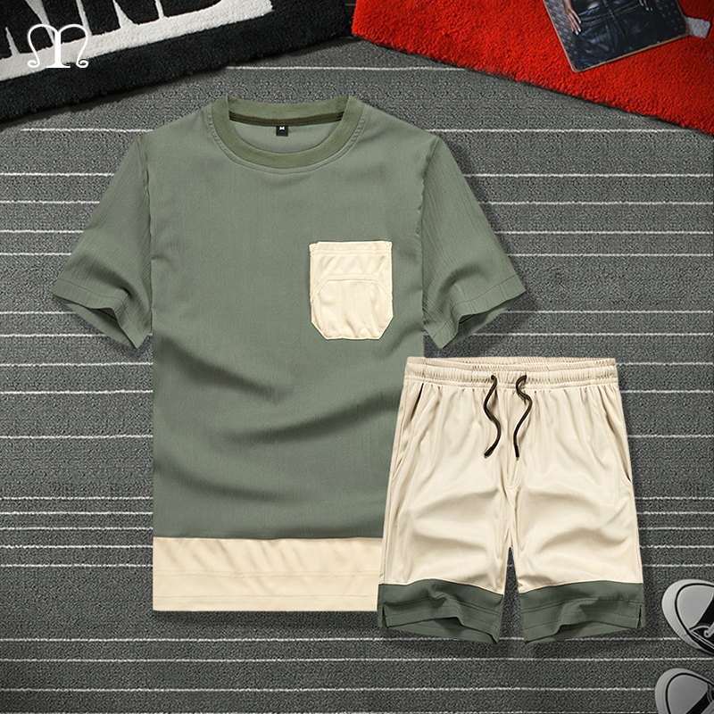 

Tracksuit Men Sets 2020 Summer Casual Set Men's Sportsuit Armgreen Tee Shirt Tops Male Shorts Set Brand Sportswear Clothing, Tz60jm green
