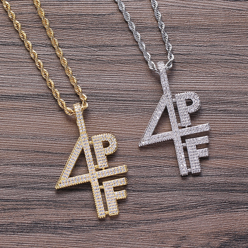 

Pendant Necklaces Hip Hop Cubic Zirconia Pave Bling Iced Out 4PF Pendants For Men Rapper Jewelry Gold Silver Color Drop