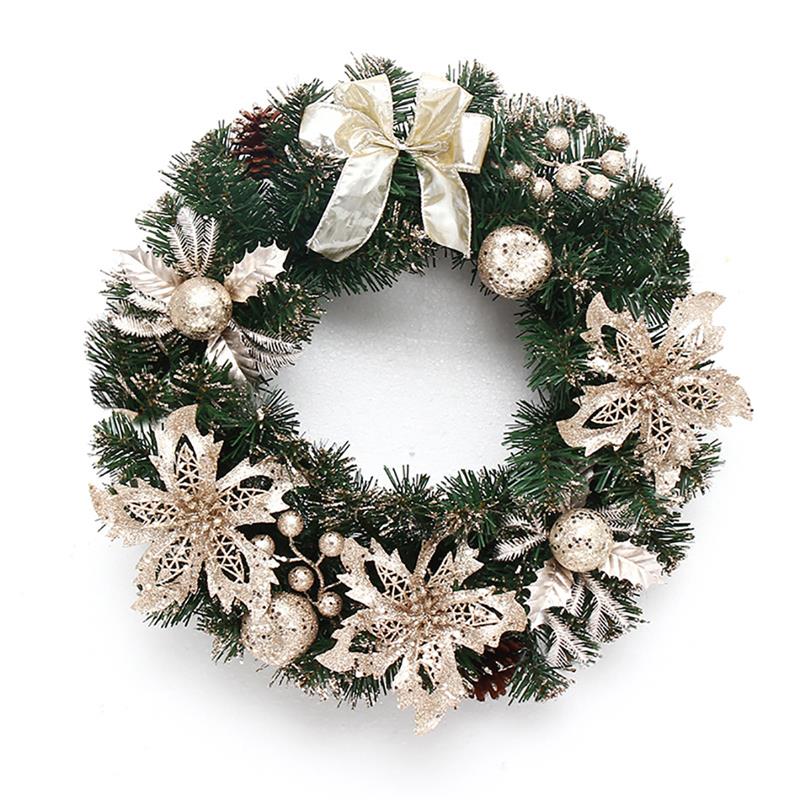 

40cm Beautiful Elegant Hanging Christmas Wreath Garland Glitter Flower Fruit Ball Cone Xmas Ornaments Window Door, Multi