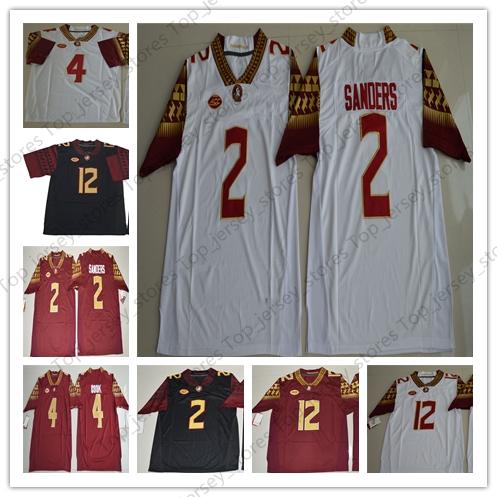 

NCAA Florida State Seminoles White Red Black 2 Deion Sanders 4 Dalvin Cook 12 Deondre Francois FSU College Football Embroidery stitch Jersey