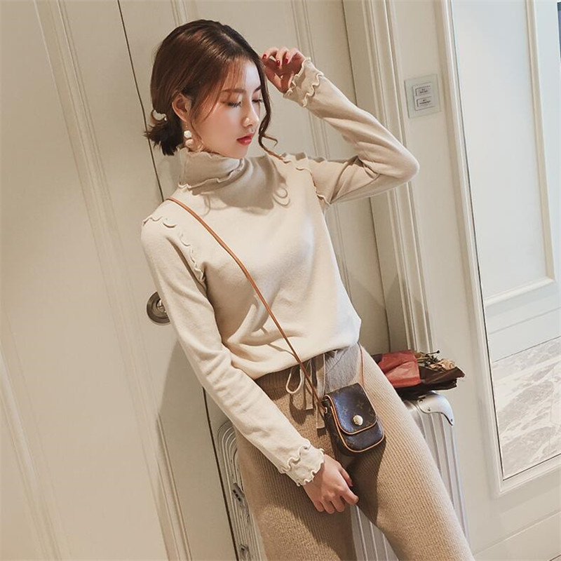

Pullover sweater female 2019 winter new thick loose loose turtleneck sweater short wooden ear bottoming shirt, Beige
