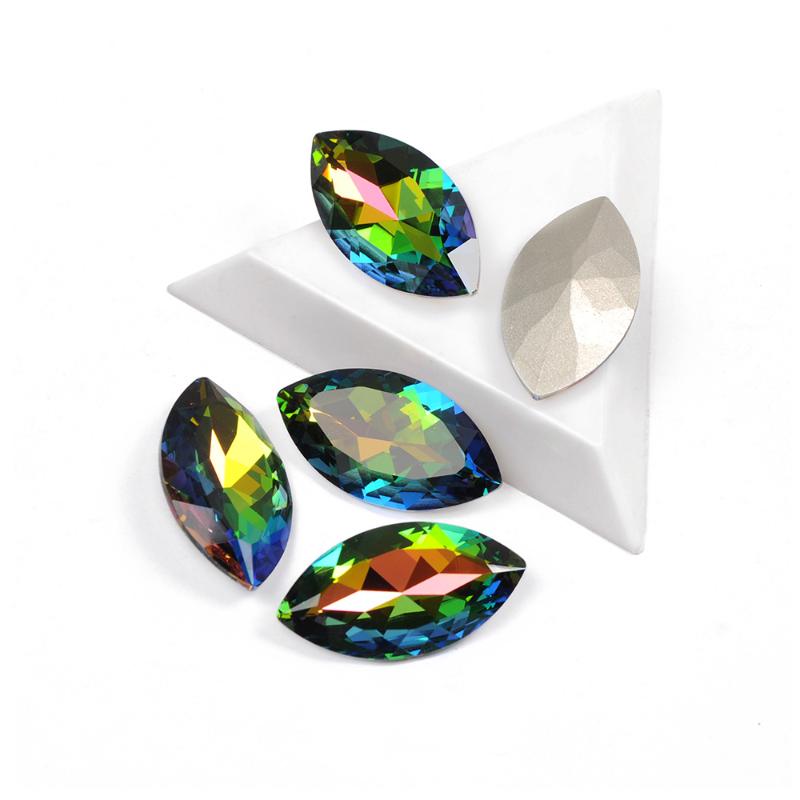 

YANRUO 4227 High Quality Glitter Crystal Rhinestones VM Color Navette Shape Shing Rhinestone 3D Glass For Nail Art Decorations