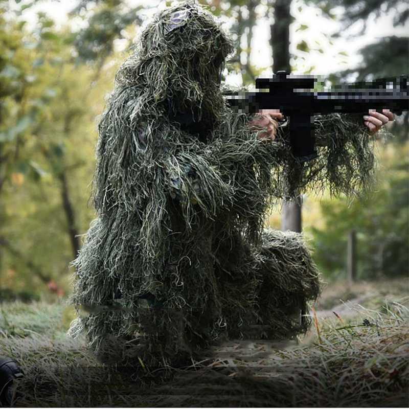 

Camouflage Tactical Ghillie Suit Outdoor Hunting Combat CS Shooting Ghillie Jacket Bird Watching Camo Clothes 5 Sets, Kids 1.2-1.5m