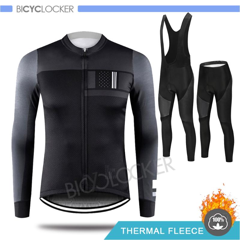 

Cycling Clothing Winter Long Sleeve Jersey Set Man Thicken Fabrics Thermal Fleece Keep Warm Bike Uniform Ropa Ciclismo, Black bib pants
