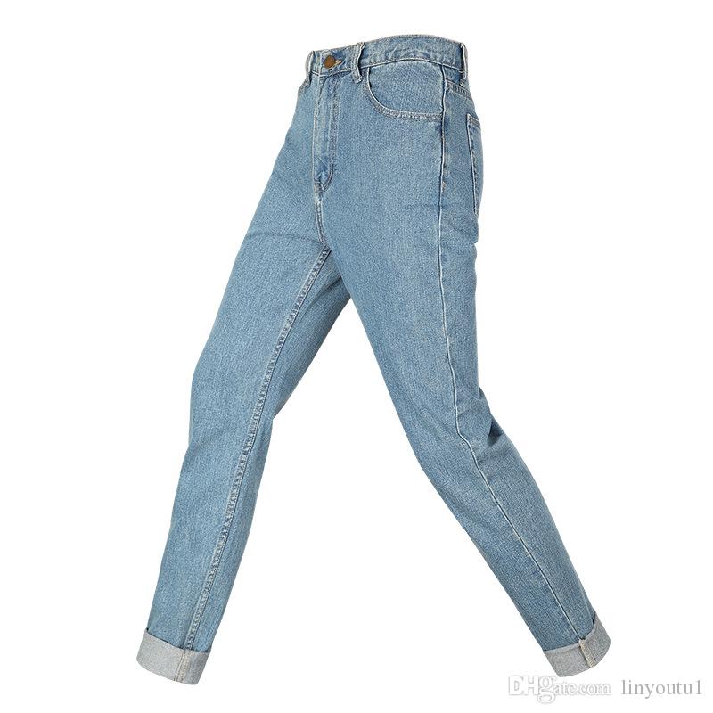 

2020 Blue High Waist Mom 80s Jeans Casual Straight-led Denim for Ladies Straight-leg Casual Denim Ankle-length Pant, 1#
