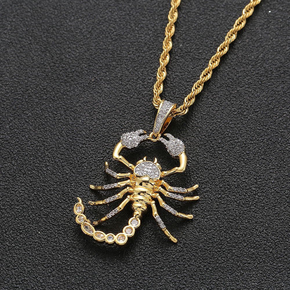 

Animal Scorpion Pendant for Men With Rope Chain Gold Silver Color Bling Cubic Zircon Necklace Jewelry For Gift