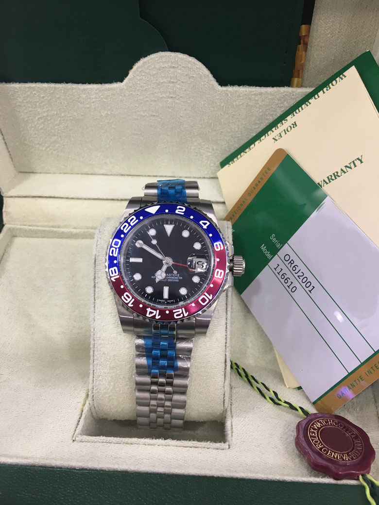 

Top sale Luxury Watches High Quality II 116719 Red Blue Ceramic Bezel 40mm GMT 116719BLRO 18K White Gold NEW Automatic Mens Watch, Original box + watch