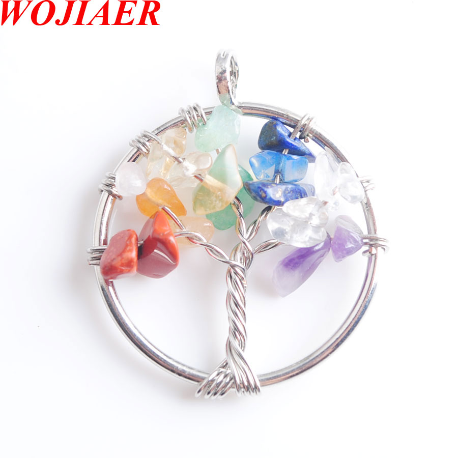 

Tree of Life Necklace & Pendant Natural Multicolor Gem Stone Chip Beads 7 Chakra Wire Wrapped Women Jewelry Chain DN8000