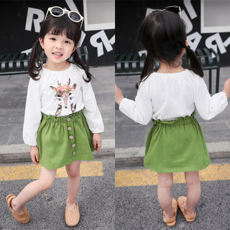 

Ins Toddler Kids Baby Girl clothes Autumn Girls T-shirt + Skirts 2 Piece Sets kids designer clothes Xmas Deer long Sleeve T-shirt JY137, White