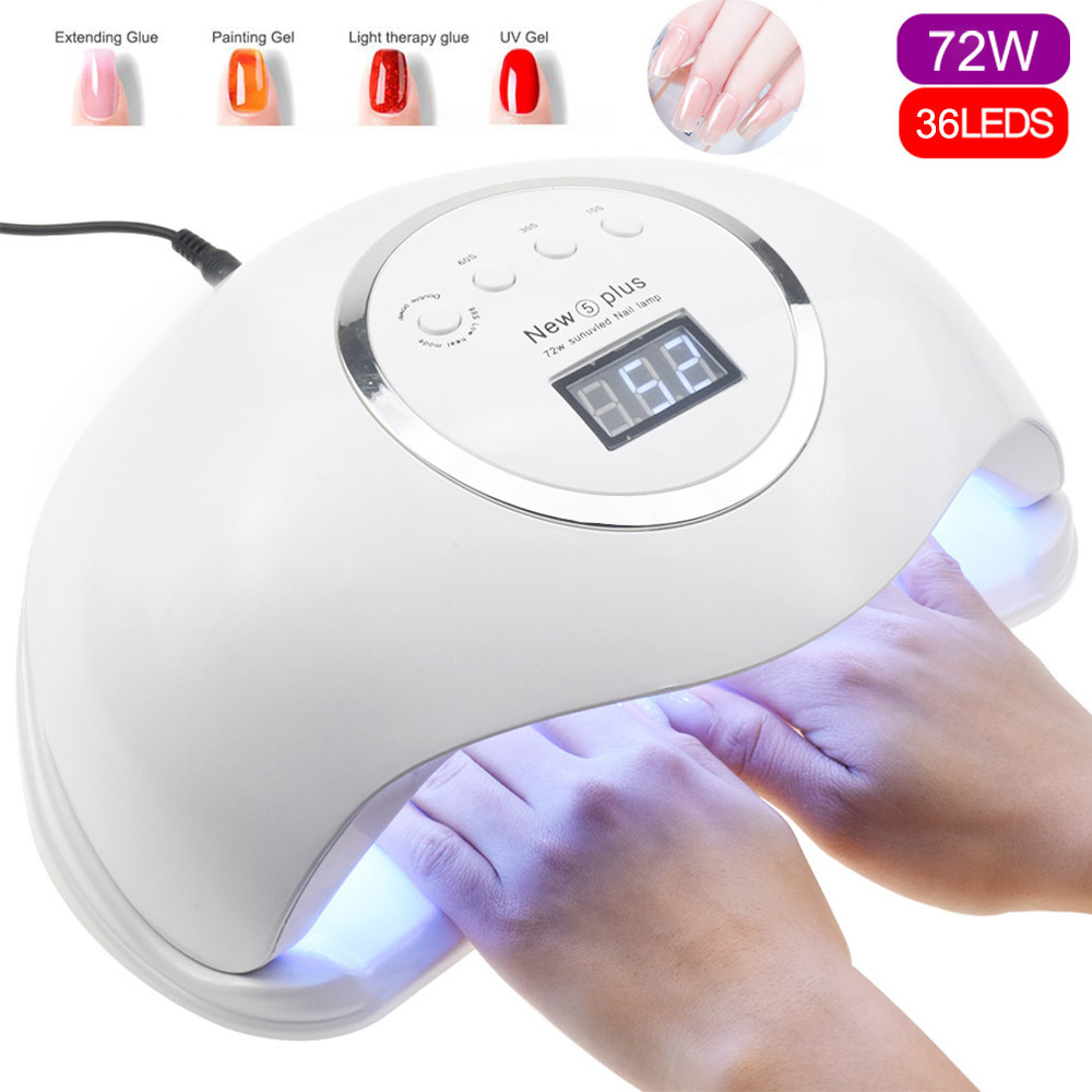 

72W NEW 5 Plus UV Lamp LED Nail Lamp Nail Dryer For All Gels Polish Sun Light lampa led manicure Infrared Sensing Timer Smart LY191228, 36w sunx4