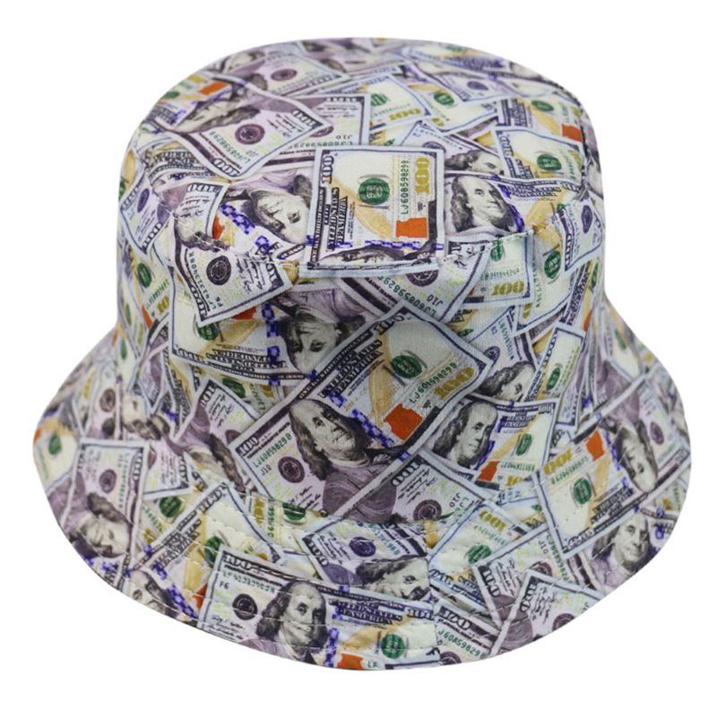 

Wide Brim Hats 2021 Unisex Two Sides Reversible Bucket Hat US Hundred Dollar 3D Print Fisherman Cap