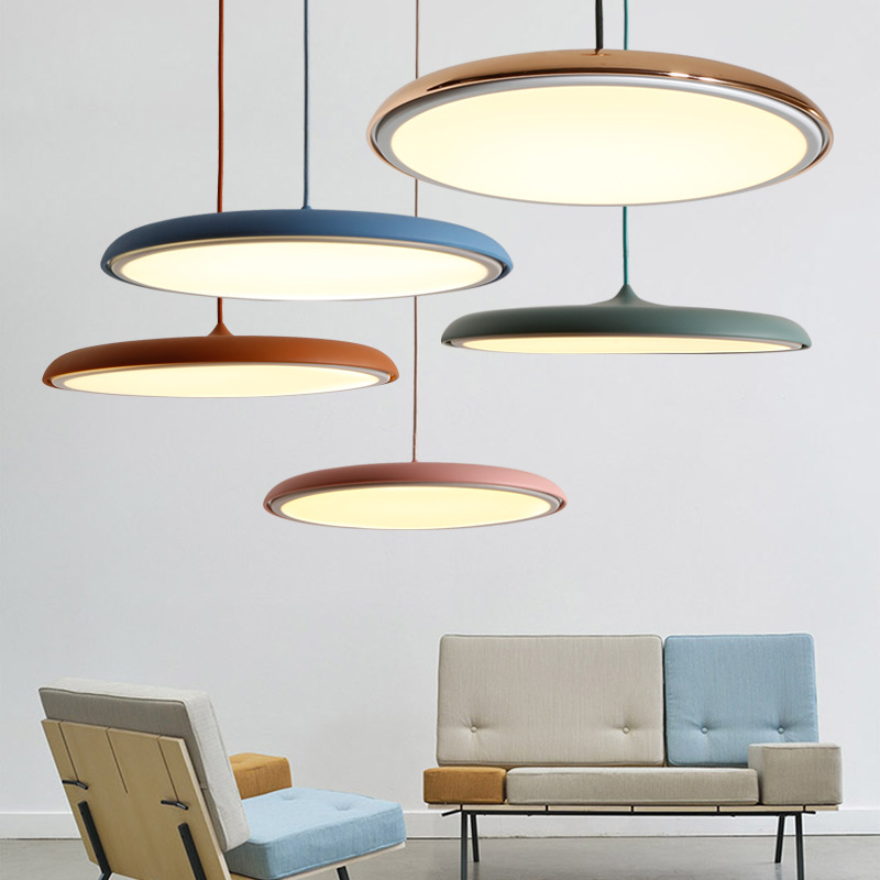 

Modern muti-color disk plate LED pendant lamp dinning room lighting fixture decorative metal hanging lamps for bedroom