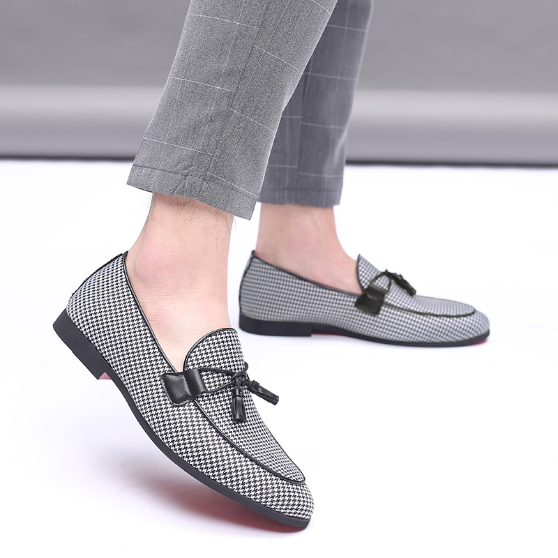 

2019 men fashion canvas business shoes doug leather pointed toe classic wedding slip-on penny casual flat shoes, Black