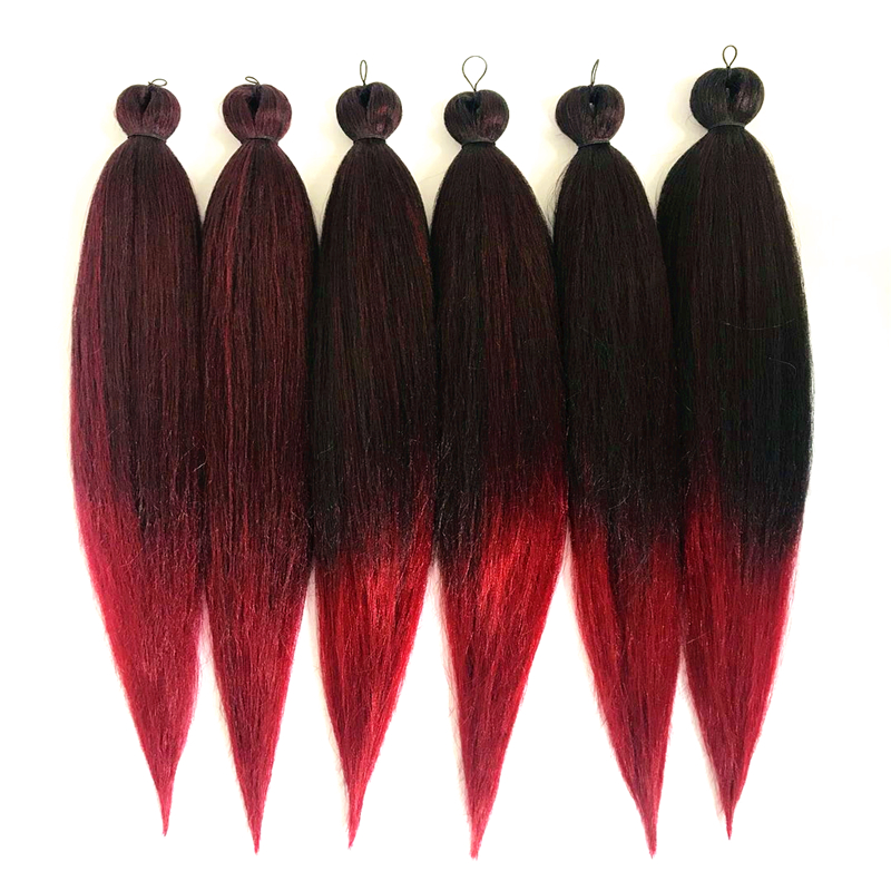 

Pre Stretched Braiding Hair Professional Perm Yaki Kanekalon Synthetic Crochet Braids Hair Hot Water Setting Crochet Braiding Hair Extension, 1b+red