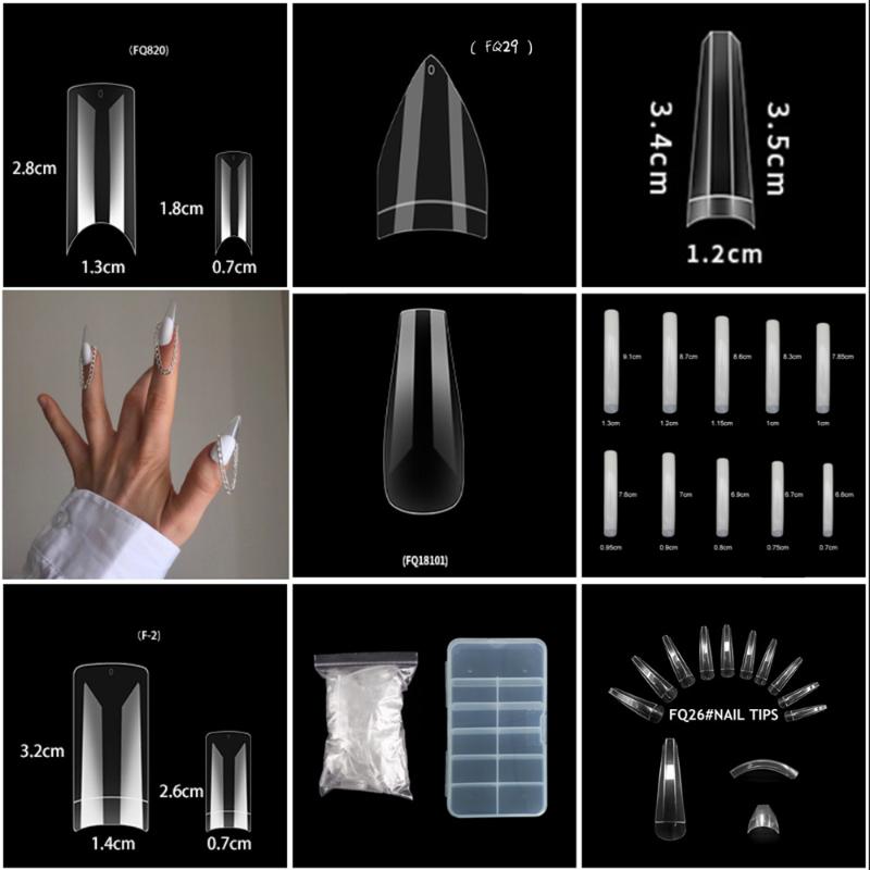 

100/500pcs/bag False Coffin Nails Ballerina Fake Nails Flat Shape Nail Art Tips Natural Clear Half Cover Manicure Fake Nail Tips, Long natural-10p