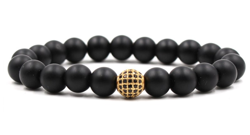 

10mm th32 elastic adjusted nature black stone volcanic lava bead micro pave cz zircon cubic zirconia ball Bracelet
