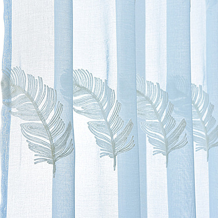 

Curtains for Living Dining Room Bedroom White Feather Embroidery Window Curtain Modern Simple Float Window Balcony, Blue tulle