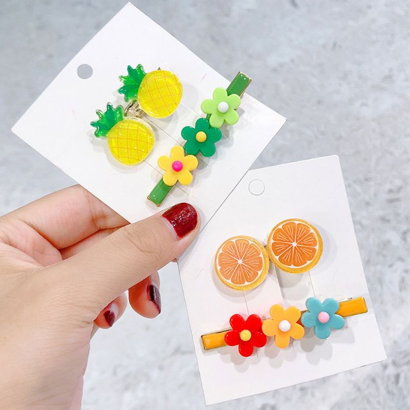 

2Pcs Cartoon Fruit Flower Hair Clips Oil Drip Shiny Candy Color Duckbill Hairpin C90E