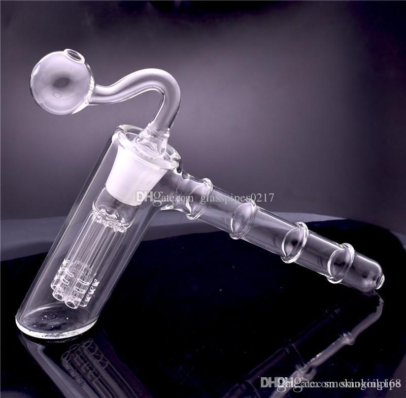 

high quality glass hammer bong 6 Arm perc glass percolator bubbler handle smoking water pipes mini glass bongs with oil burner pipe
