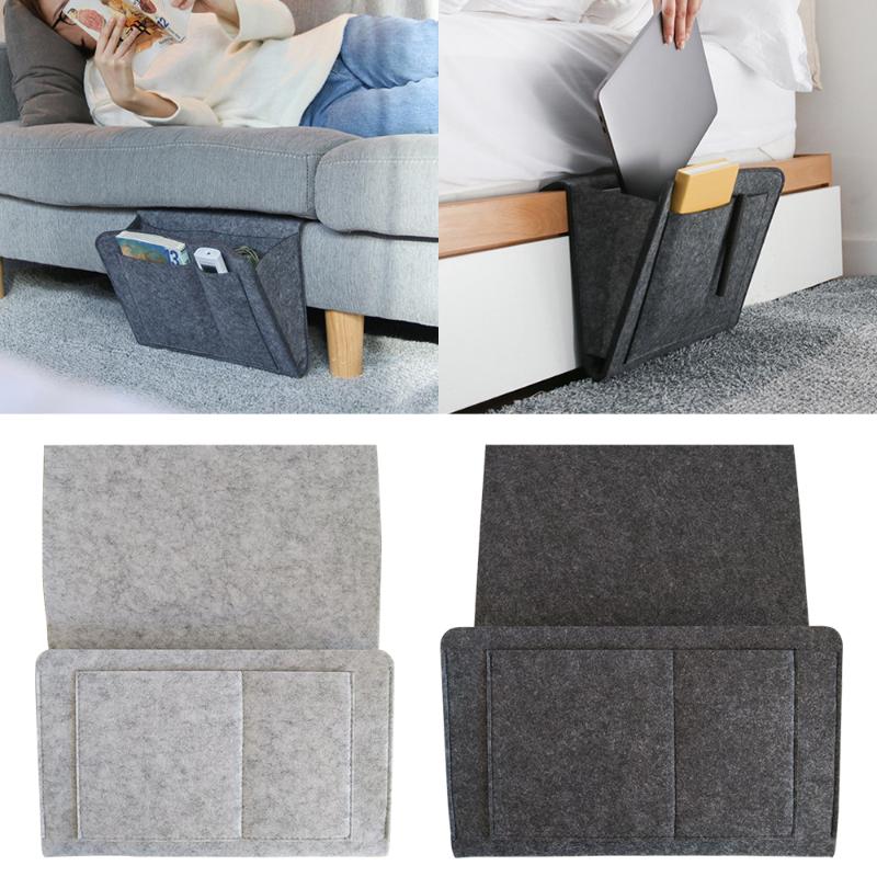 

Bedside Hanging Storage Organizer Bed Storage Bag Pocket Felt Dorm Room Book Magazine TV Remote Caddy Bunk Holder ForSofa Table, Drak gray 1 no hole