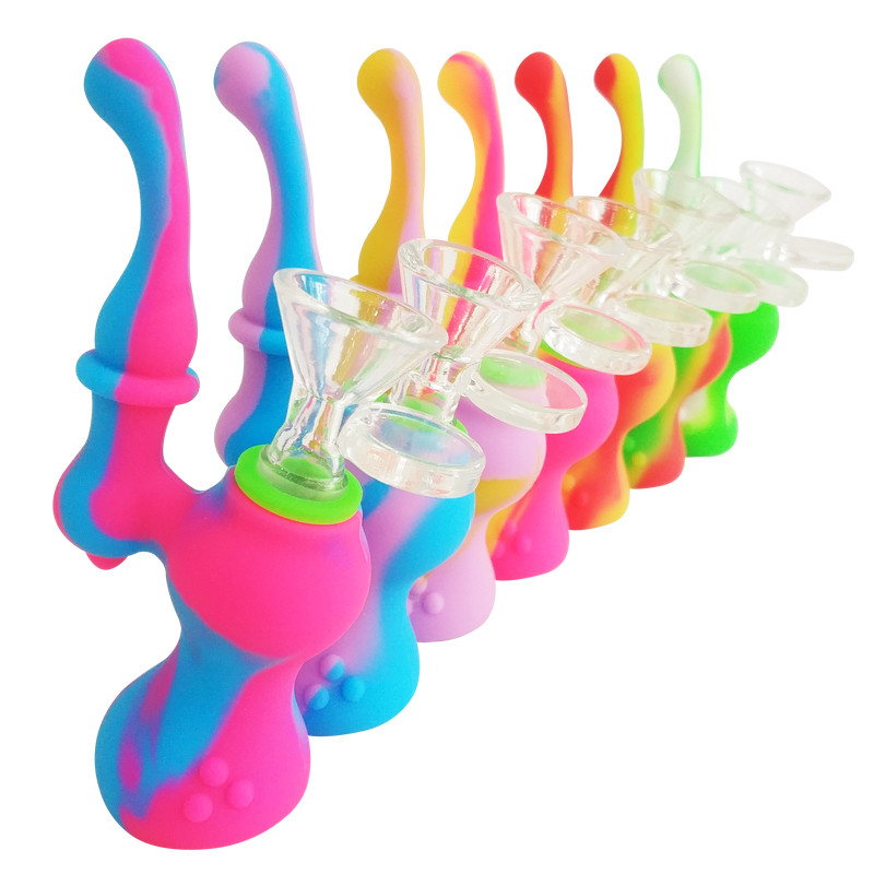 

Silicone Dab Rig silicone Bong Water Pipe glass bowl silicone water Bongs Heady Mini Pipe wax Oil Rigs small bubbler Hookahs beaker pipes