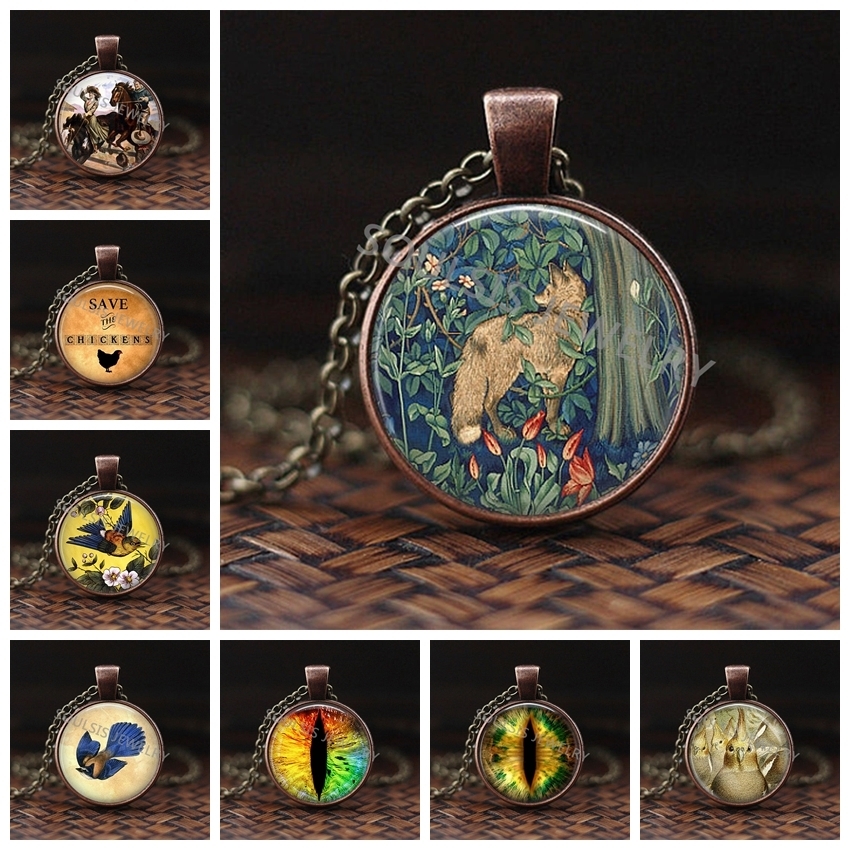 

The Fox Turning Back In The Flowers Glass Pendant Choker Statement Bronze Necklace For Women Accessories Fashion Jewelry