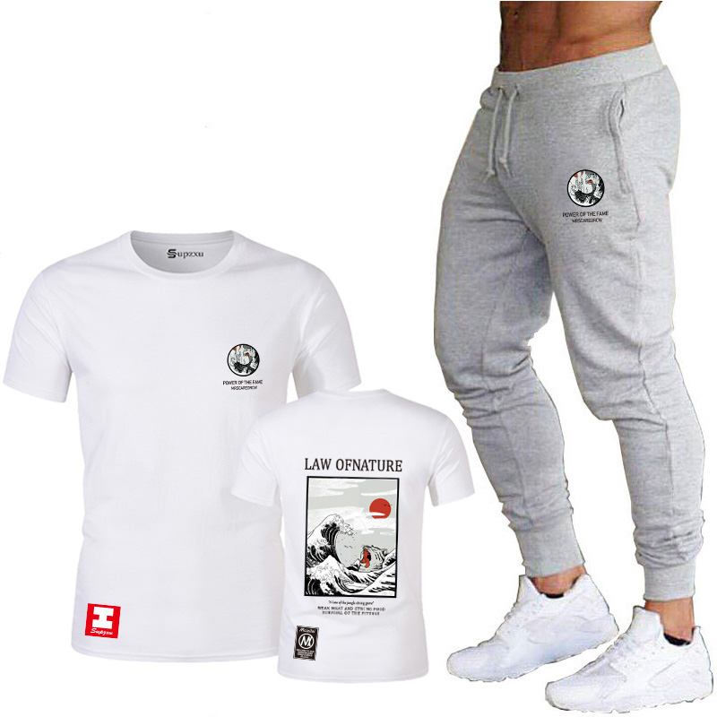 Modèle de chat japonais manches courtes hip-hop hip-hop streetwear pour hommes t-shirt pour hommes + costume de survêtement s, m, l, xl, xxl
