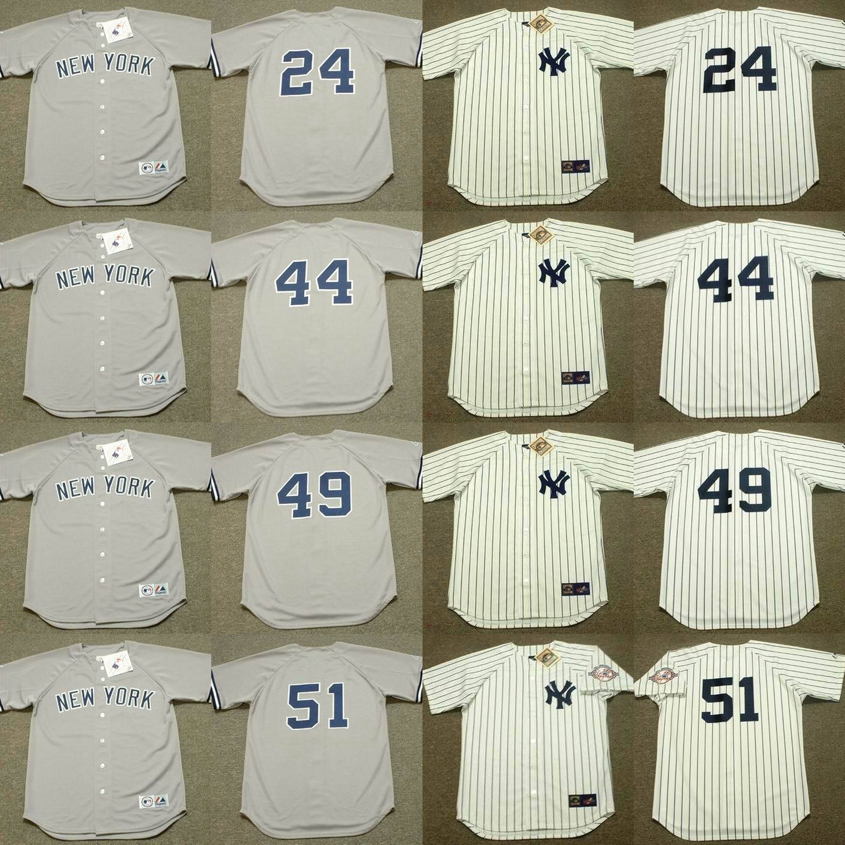 

New York 24 RICKEY HENDERSON 44 REGGIE JACKSON 49 RON GUIDRY 51 BERNIE WILLIAMS 11 CHUCK KNOBLAUCH 18 SCOTT BROSIUS baseball jersey, No name