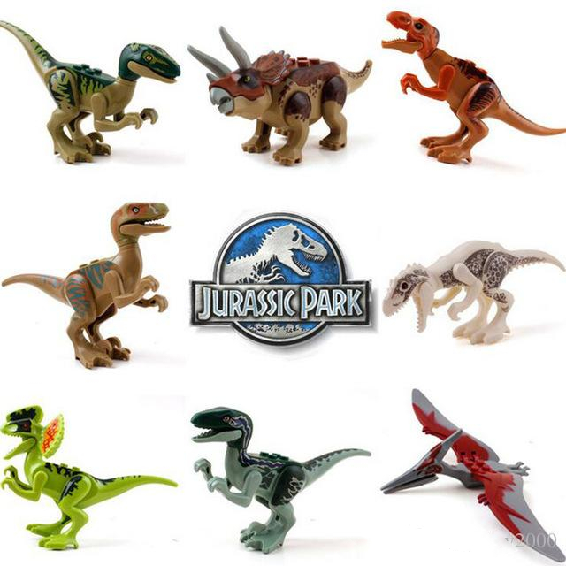 

Mini figures Jurassic Park Dinosaur blocks 8pcs a lot Velociraptor Tyrannosaurus Rex Building Blocks Sets Kids Toys Bricks gift, As pic