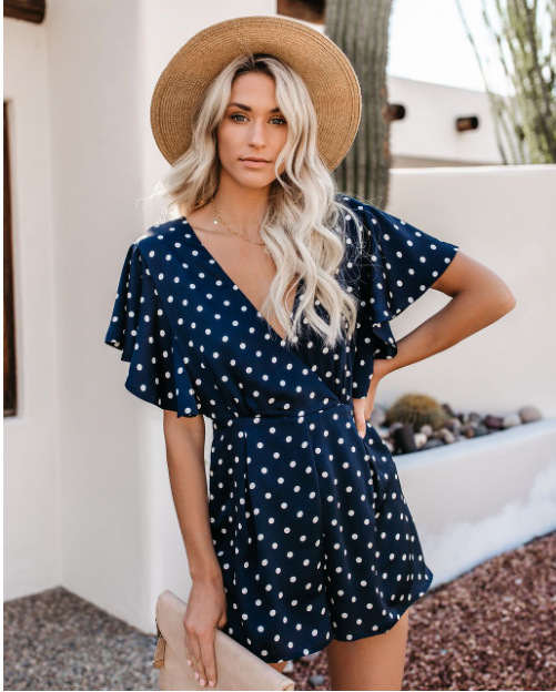 

Jumpsuit women sexy playsuit 2020 Summer New Polka Dot Jumpsuit Shorts romper women clothes, Blue