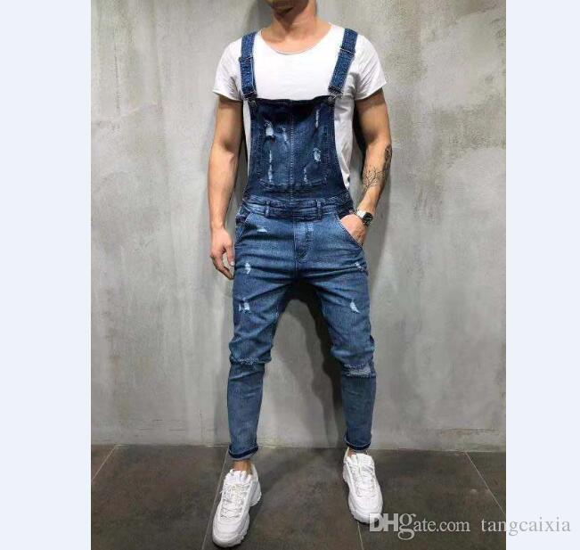 Fashion Men's Ripped Jeans Jumpsuits Hi Street Distressed Denim Bib Overalls For Man Suspender Pants Size S-XXXL