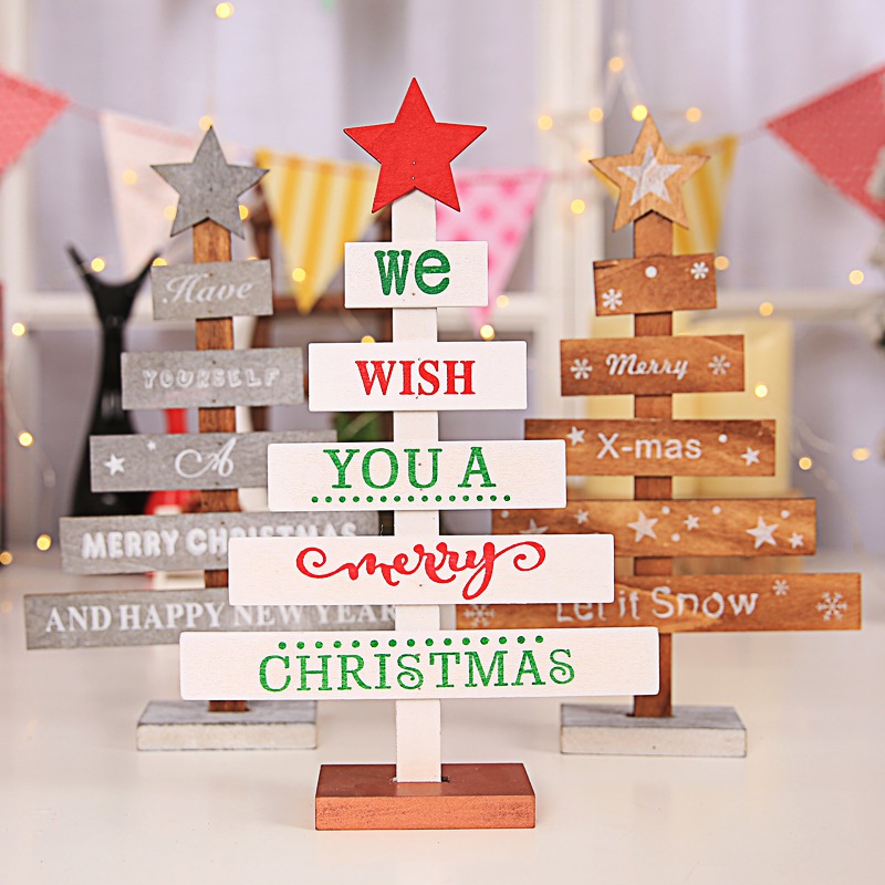 

Funny Christmas Tree Sign Letter Wooden Desktop Ornaments Home Hotel Restaurant Shop Window Party Decor Y