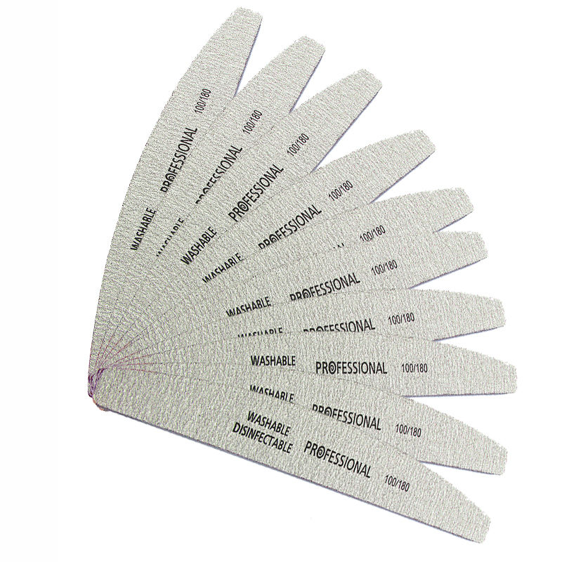 

500pcs 100/180 Nail Treatments Art Sanding Sandpaper Nail Washable File Semilune Banana Buffing Curved Professional Manicure Tools Set