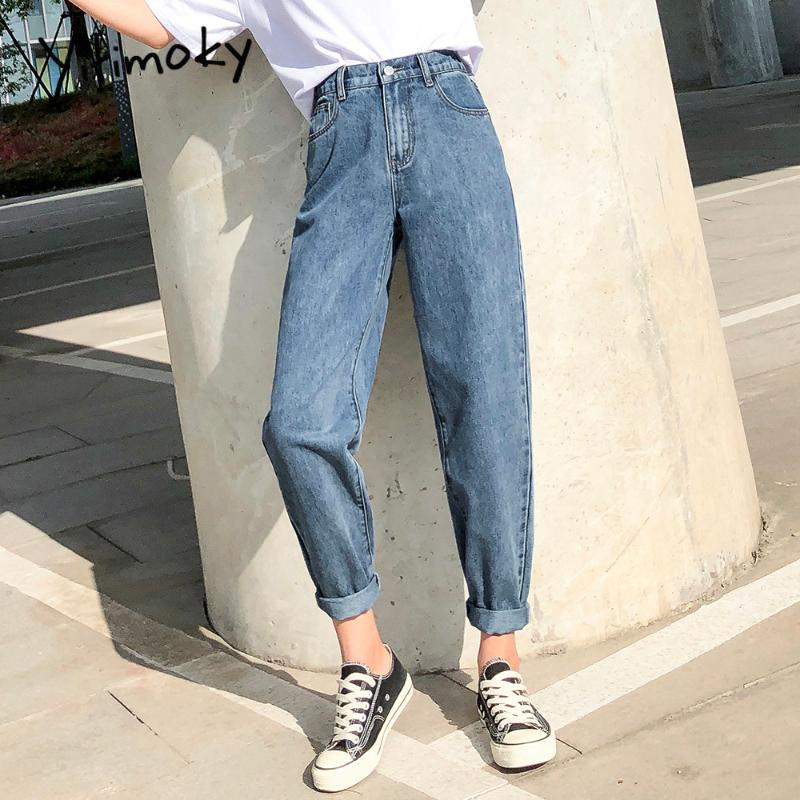 

high waistMom jeans woman streetwear elastic stretch waist fashion denim pants plus size womens clothing Coated Vintage Washed, Blue