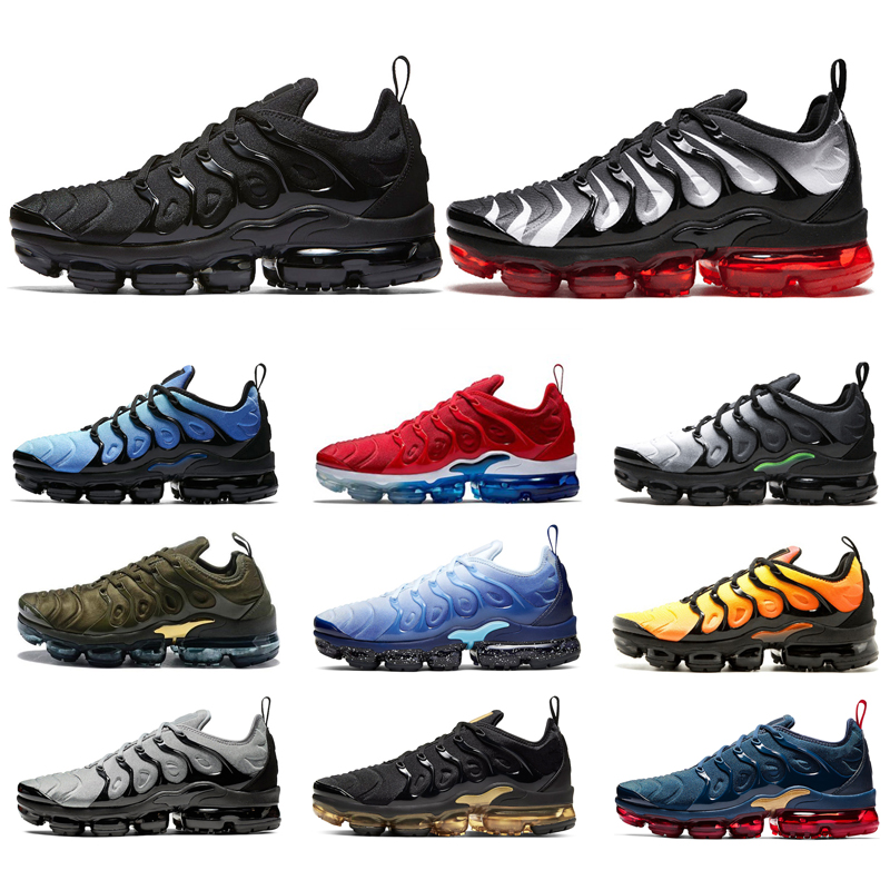 

2020 TN Plus Men Women Running Shoes Chaussures Triple White Black Gold Grape Hyper Blue Orange Mens Sneakers Sports Runners Size 36-47, Triple black 36-47