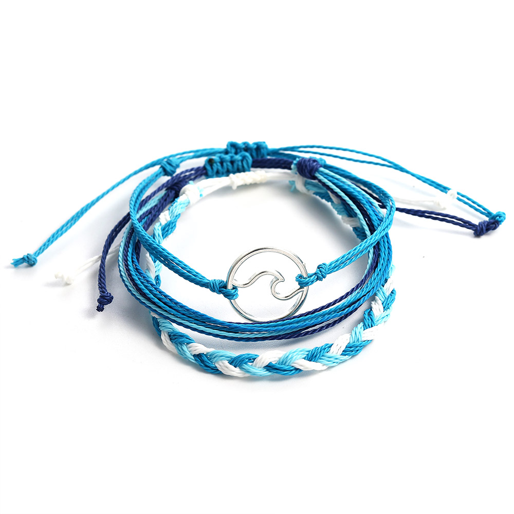 

3pcs set handmade braided rope multilayer bracelet for women men fashion wave charm woven wax rope friendship bracelet diy jewelry set