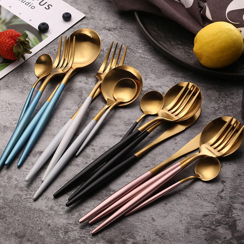 

304 Pink White Dinnerware Set Stainless Steel Cutlery Steak Knife Fork Coffee Spoon Teaspoon Flatware Tableware Kitchen Silver