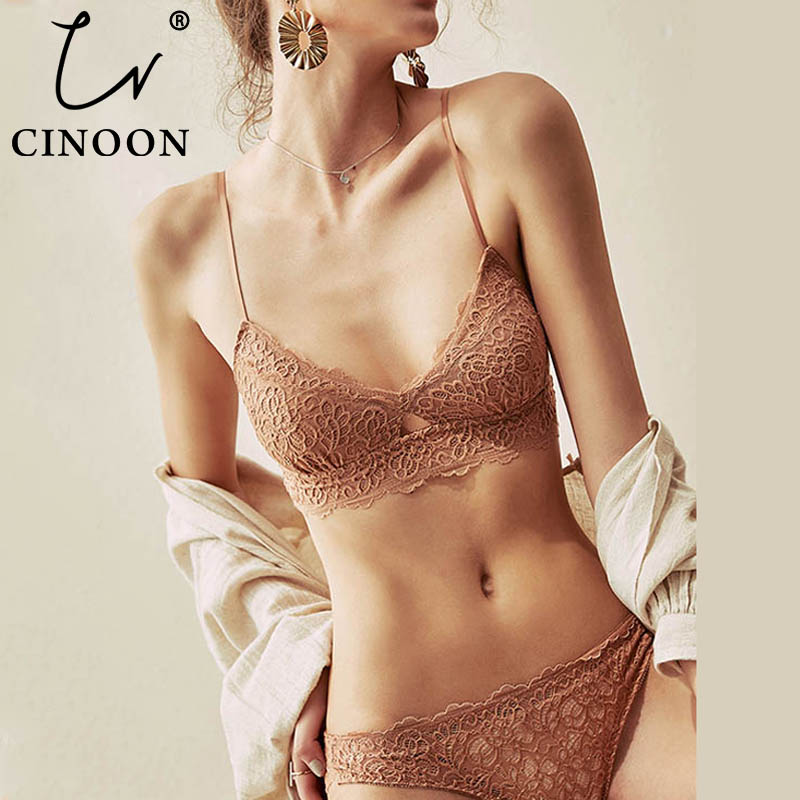 

CINOON New Women's underwear Set Sexy Push-up Bra And Panty Sets Hollow Brassiere Gather Sexy Bra Embroidery Lace Lingerie Set, Green
