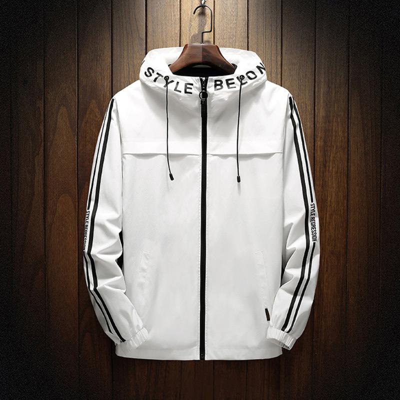 

Autumn Winter Men's Thin Coat Jacket Outdoor Sport Casual Printing Solid Hooded Coats Zipper Outwear Brand Bomber Jacket Coat, White