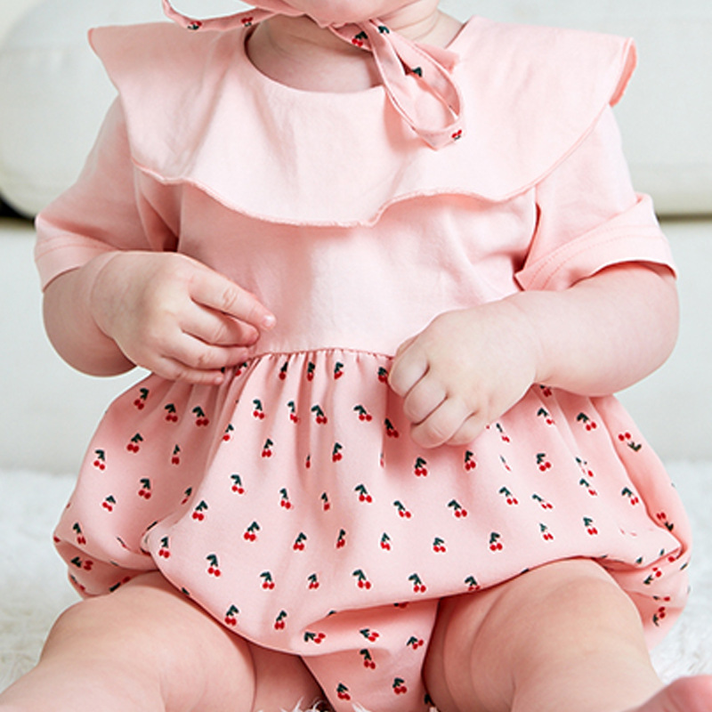 

Baby girl Designer Clothes Romper Infant Little Flower Print Long Sleeve Ruffles Collar Romper + hat 100% cotton Summer clothes, As picture/ romper + hat