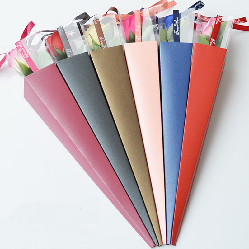 

2pcs Single Flower Rose Box Paper Triangular Wrapping Bags Colorful Box for Festival Wedding Florist Flowers Gifts Packaging